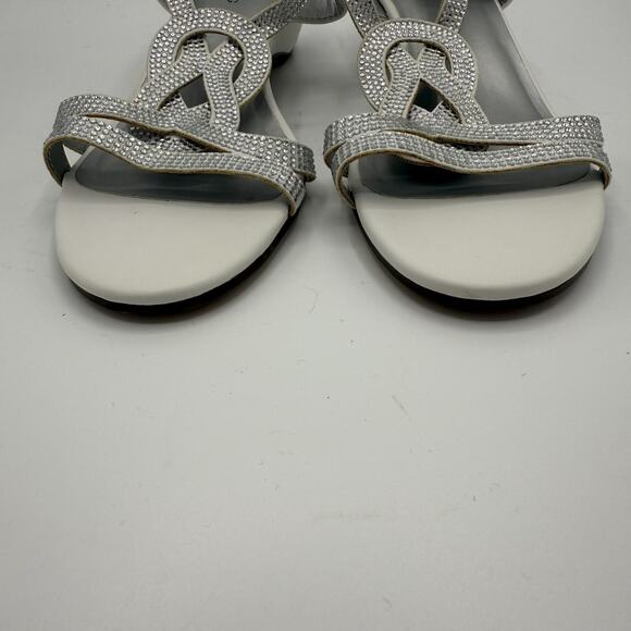 NEW London Fog Macey Demi Wedge Dress Sandal Women 7M White Slingback Rhinestone - Picture 5 of 11